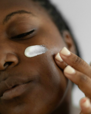 Cream applied to the cheek